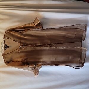 Mlle Gabrielle duster gold color sz16 sheer 3/4 ruffled sleeve tie neck